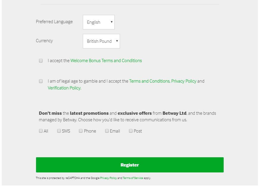 Betway Casino Registration 4