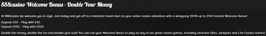 888 Casino Welcome Bonus