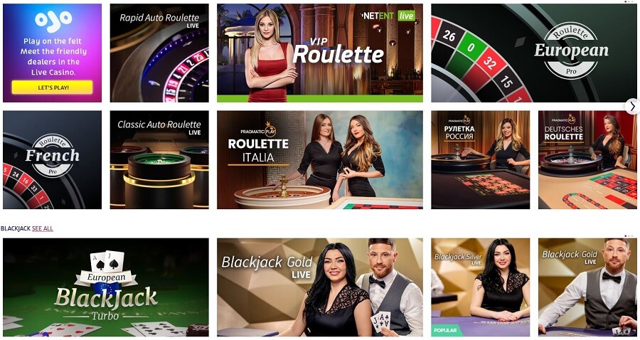 Play Ojo Live Casino