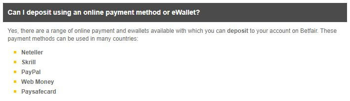 Betfair Payment Methods