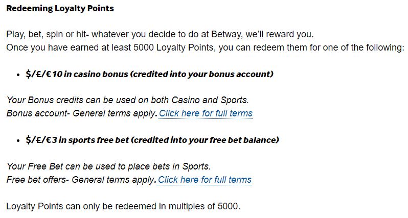 Betway Loyalty Points