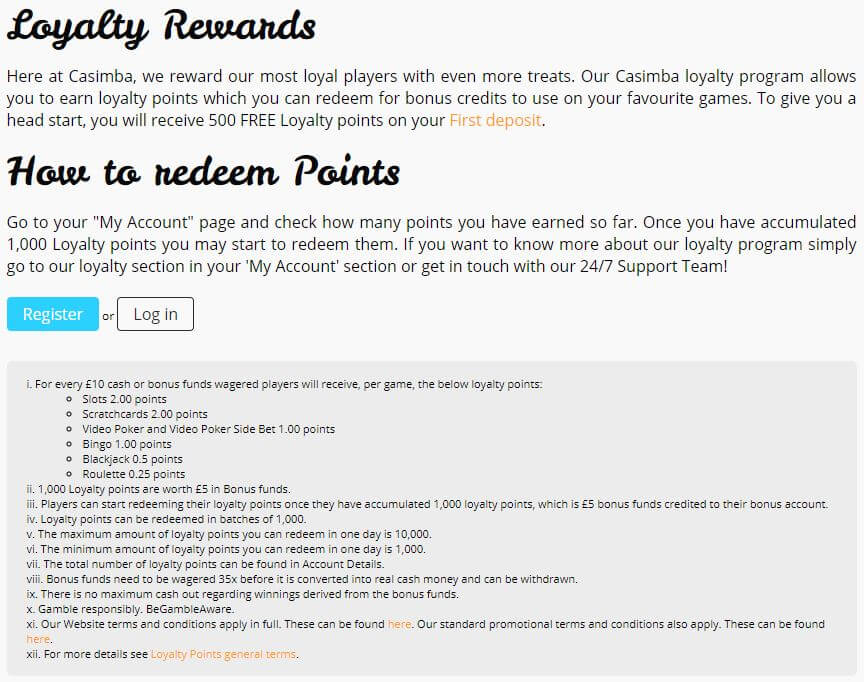 Casimba Loyalty Program