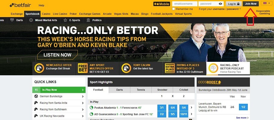 Betfair Registration 1