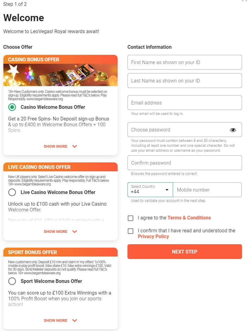 LeoVegas Register 2