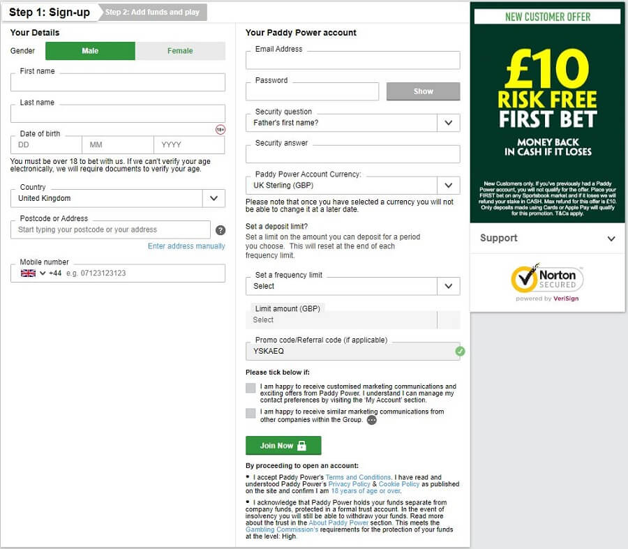 Paddy Power Registration