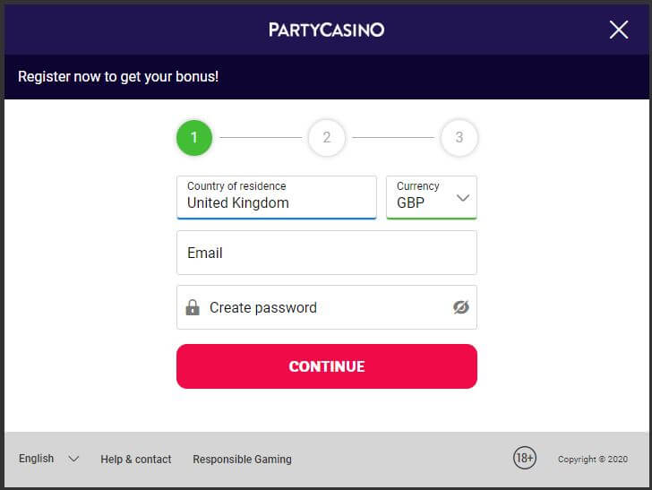 Party Casino Register 2