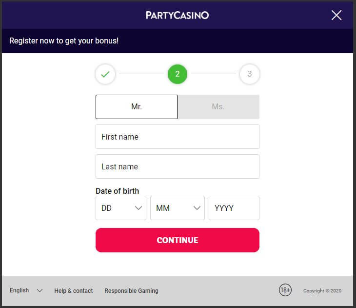 Party Casino Register 3