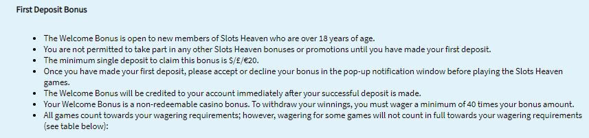 Slots Heaven Welcome Bonus 2