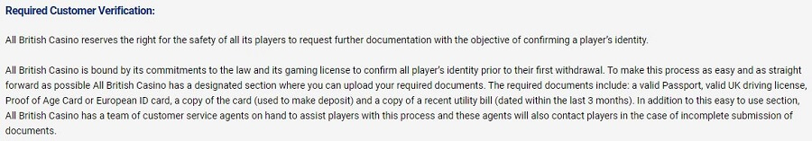 All British Casino Verification