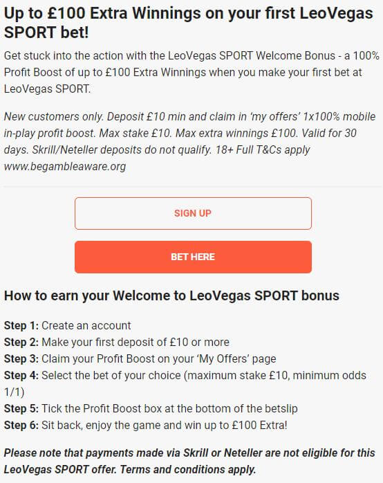 LeoVegas Bookmaker Welcome Bonus 2