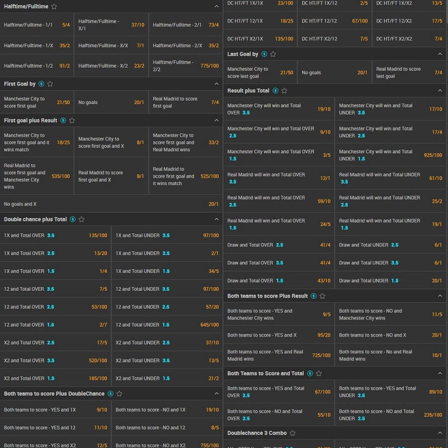 Tonybet Betting Options Football