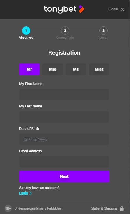 Tonybet Casino Registration 2