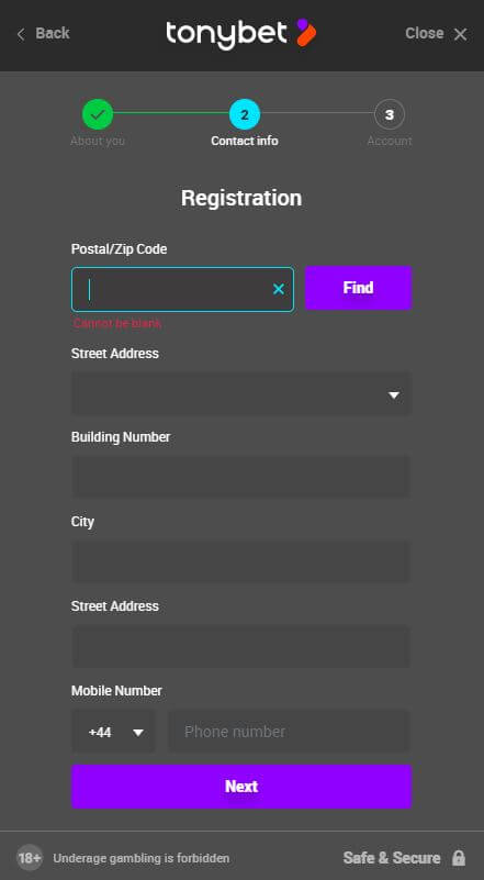 Tonybet Casino Registration 3