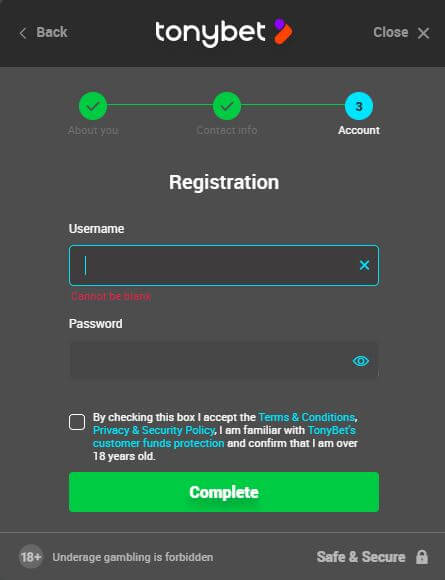 Tonybet Casino Registration 4